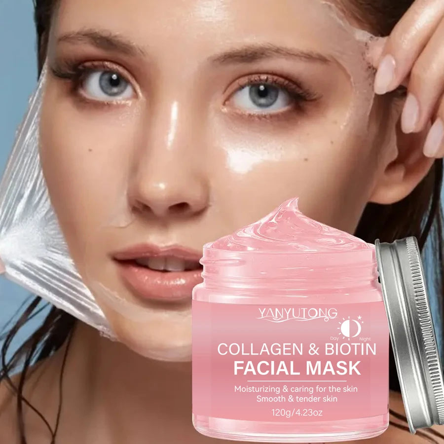 Máscara de Colagénio, Máscara Envolvente de Colagénio e Biotina para Dia e Noite, Hidratação Profunda, Creme Máscara de Cuidado Noturno.