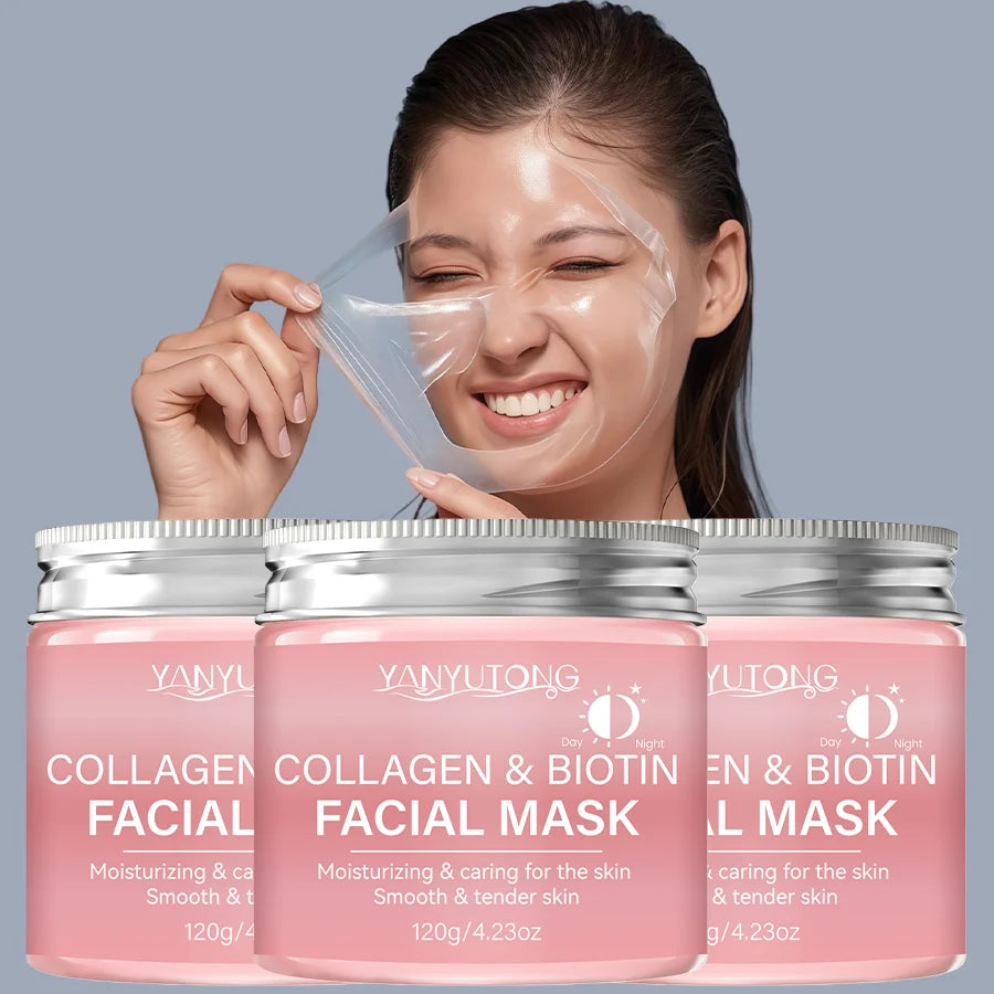 Máscara de Colagénio, Máscara Envolvente de Colagénio e Biotina para Dia e Noite, Hidratação Profunda, Creme Máscara de Cuidado Noturno.