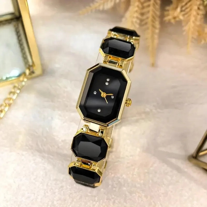 Women's Large Section Rhinestone Chain Rectangular Color Case Rhinestone Dial Fashion European and American Style Ladies Watch