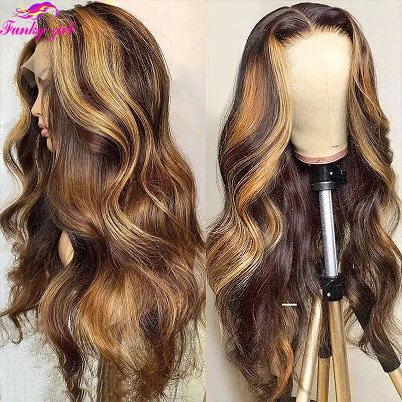 Highlight Body Wave Wig Human Hair Lace Front Wigs 4/27 Honey Blonde Body Wavy Lace Human Hair Wig For Women Brazilian Remy Wig
