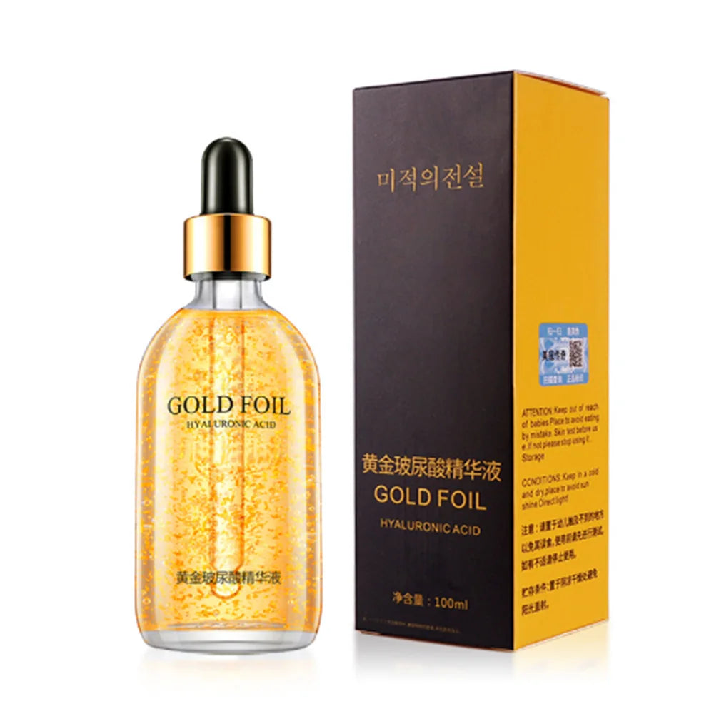 Sérum Facial Antienvelhecimento 100ml com Ácido Hialurónico Ouro 24k e Nicotinamida Essência de Colagénio para Lifting Facial Sérum Branqueador para Cuidados da Pele