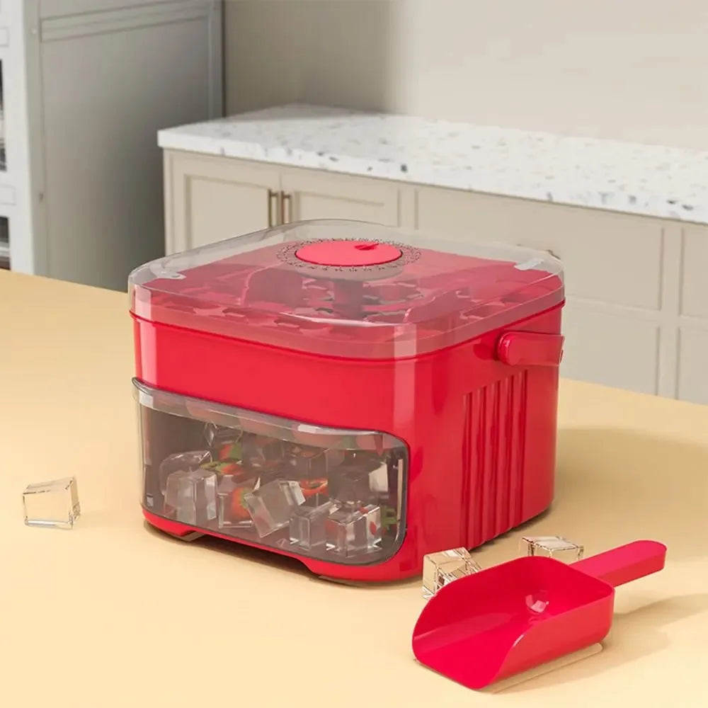 Ice maker with 50 cubes and easy-press lid, double-layer ice cube tray, refrigerator ice box for home ice storage