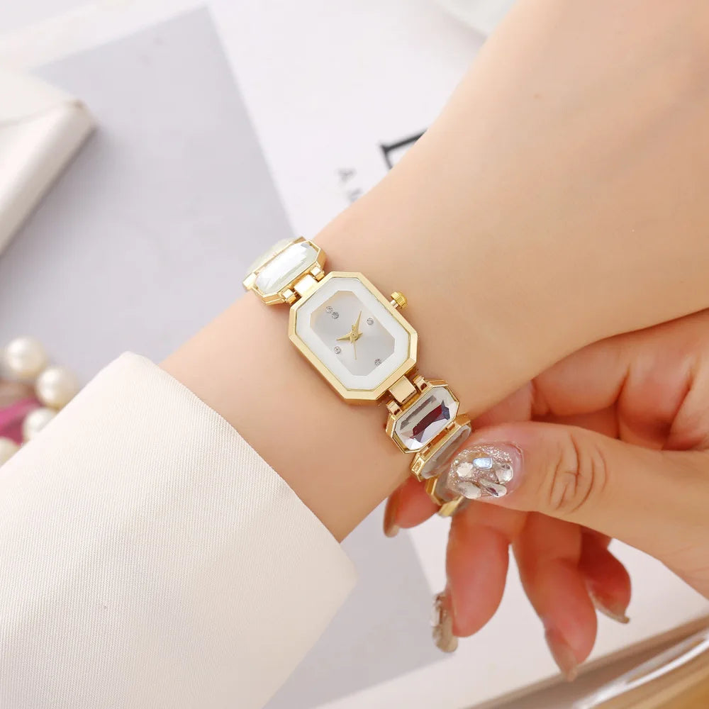 Women's Large Section Rhinestone Chain Rectangular Color Case Rhinestone Dial Fashion European and American Style Ladies Watch