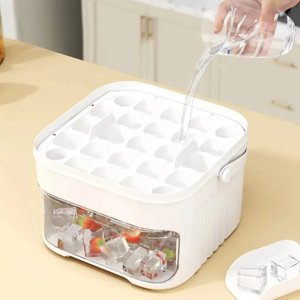 Ice maker with 50 cubes and easy-press lid, double-layer ice cube tray, refrigerator ice box for home ice storage