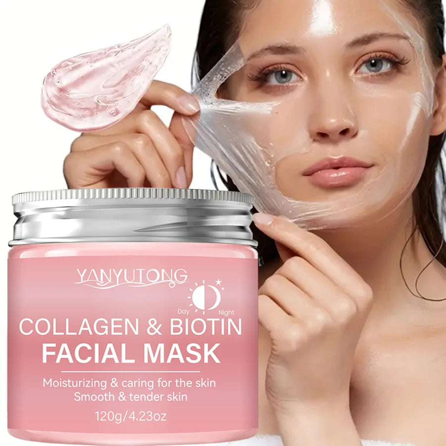 Máscara de Colagénio, Máscara Envolvente de Colagénio e Biotina para Dia e Noite, Hidratação Profunda, Creme Máscara de Cuidado Noturno.