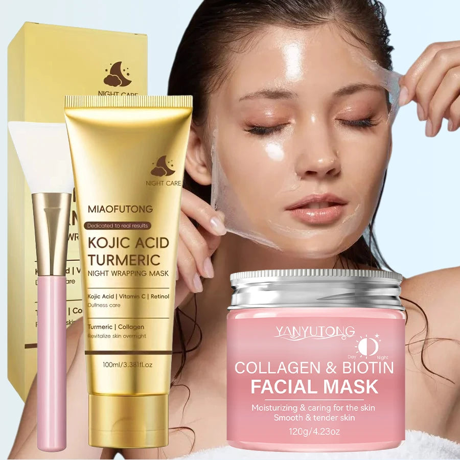 Máscara de Colagénio, Máscara Envolvente de Colagénio e Biotina para Dia e Noite, Hidratação Profunda, Creme Máscara de Cuidado Noturno.