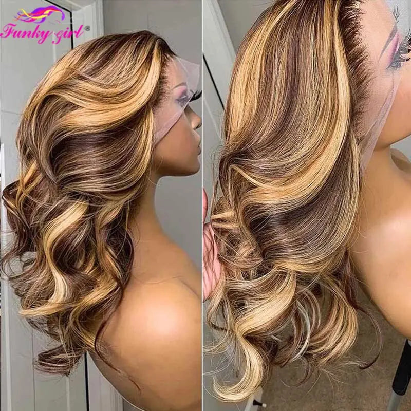 Highlight Body Wave Wig Human Hair Lace Front Wigs 4/27 Honey Blonde Body Wavy Lace Human Hair Wig For Women Brazilian Remy Wig