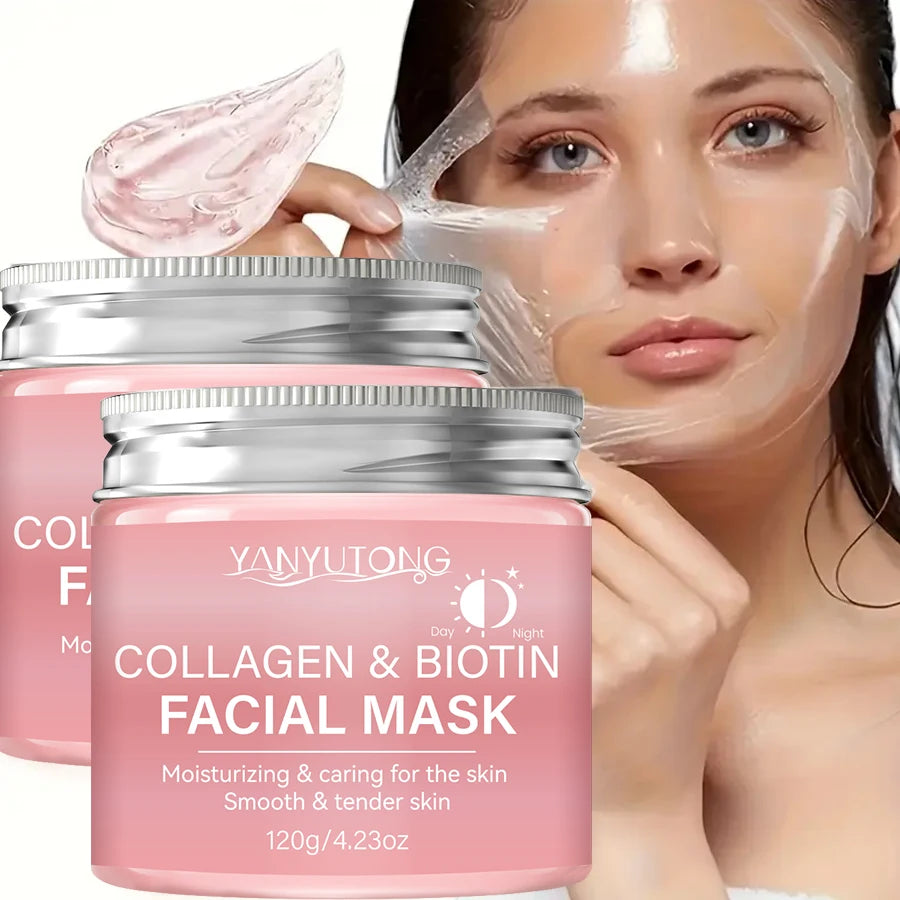 Máscara de Colagénio, Máscara Envolvente de Colagénio e Biotina para Dia e Noite, Hidratação Profunda, Creme Máscara de Cuidado Noturno.